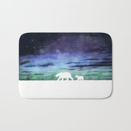 Aurora borealis and polar bears (white version) Bath Mat