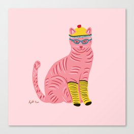 Pink cat with yellow socks  Canvas Print