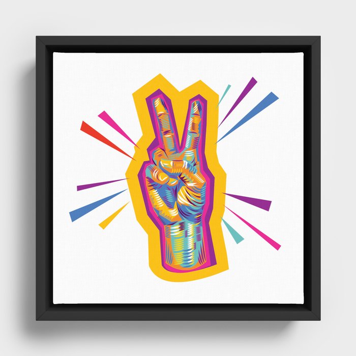 Raise a Peace Sign (Yellow Glow)  Framed Canvas | Graphic-design, Peace, Peace-sign, Peace-symbol, Hand, Peace-hand, Raise-a-peace-sign