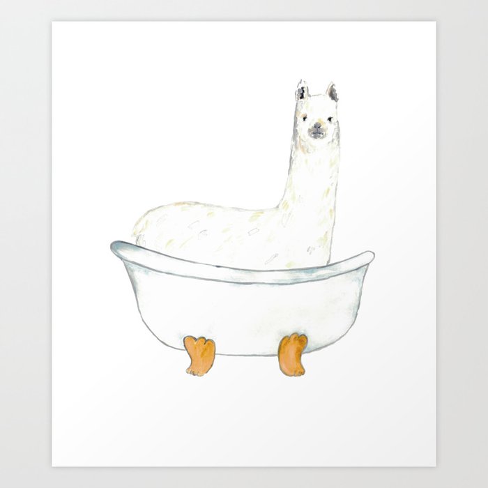 Llama taking bath watercolor Art Print