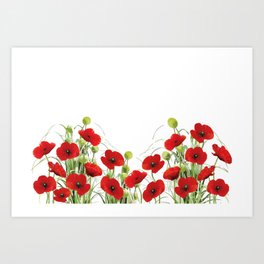 Poppies Flower Field red with background Art Print