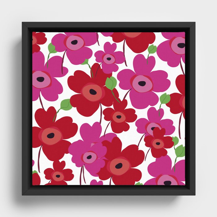 Graphic flowers:Royal red Framed Canvas