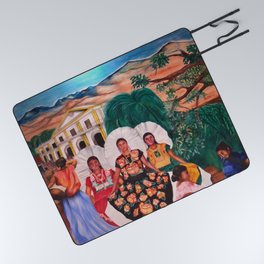 Zapotec Women and Indigenous Dress, Tehuantepec, Isthmus Region, Oaxaca, Mexico portrait painting Picnic Blanket