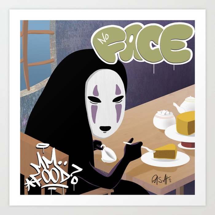 No Face Mm.. Food (MF Doom + Spirited Away) Kunstdrucke | Drawing, Digital, Comic, Illustration, Cartoon, Spirited-away, Mf-doom, No-face, Album-art