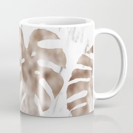 Rose gold monstera on white marble Coffee Mug