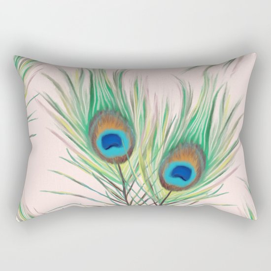 Unique Peacock Feathers Pattern Rectangular Pillow