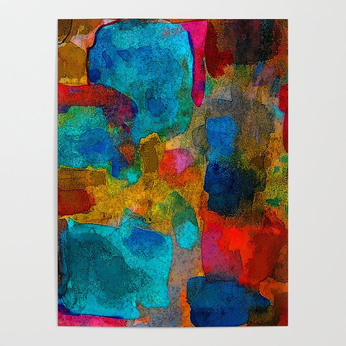 Color Therapy Watercolor Wash Turquoise and Red #110 Poster