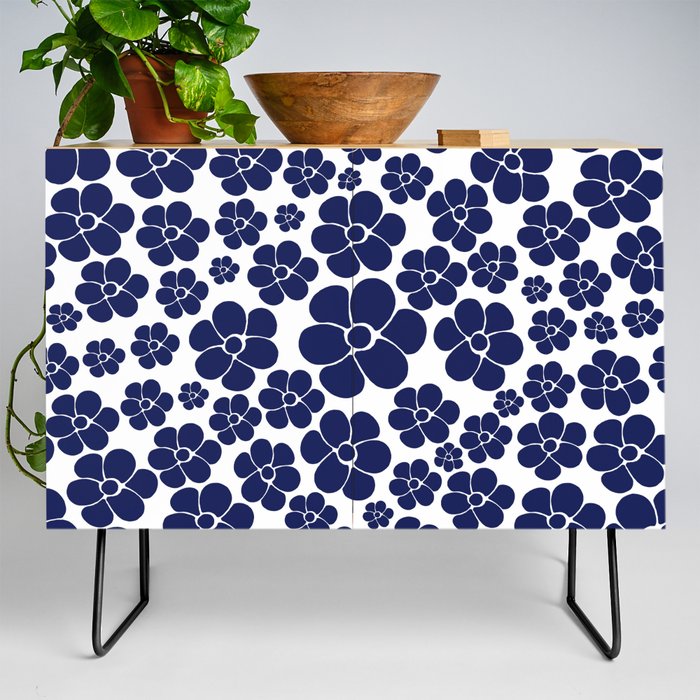 Flower Pattern - Blue and White Credenza