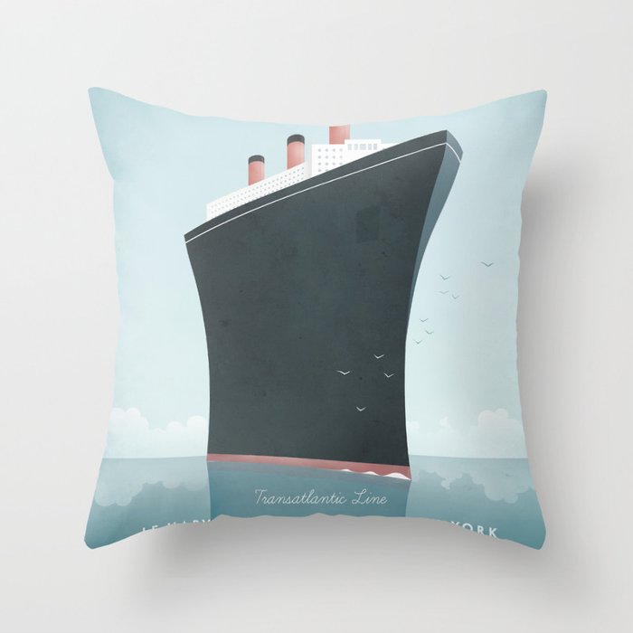 Vintage Travel Poster - Cruise Ship Throw Pillow