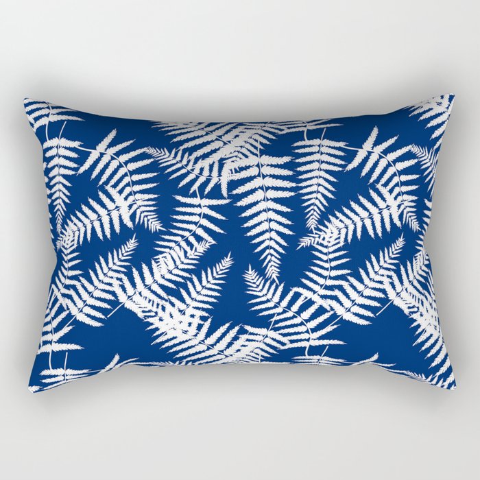 Blue And White Fern Leaf Pattern Rectangular Pillow