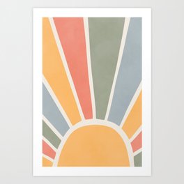 Boho Retro Colorful Sun in Earth Tones Art Print