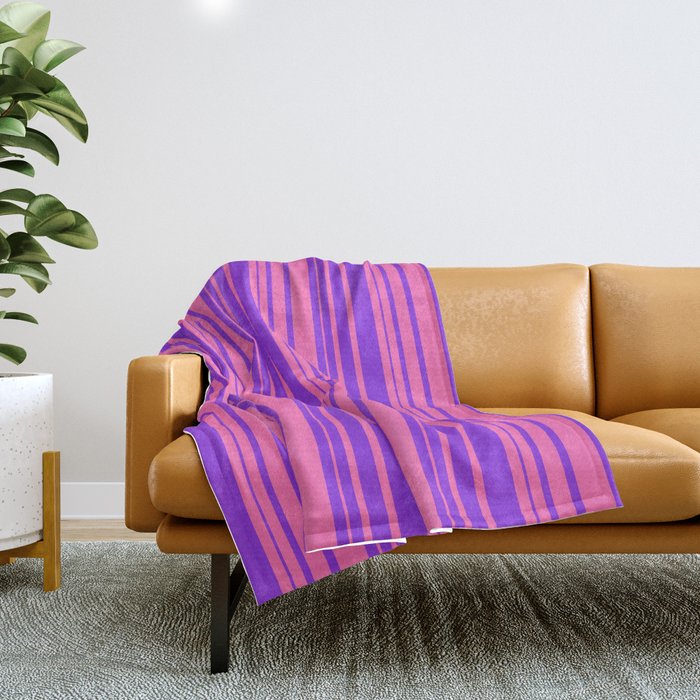 Hot Pink and Purple Colored Striped/Lined Pattern Throw Blanket