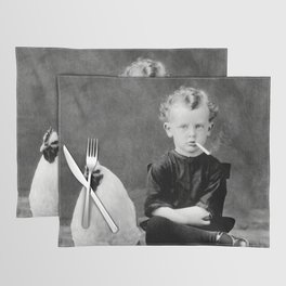 Smoking Boy with Chicken black and white photograph - photography - photographs Placemat | Bizzaro, Weird, Photo, Funny, Smokingboy, Photos, Black And White, Offbeat, Poster, Macabre 