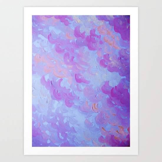 PURPLE PLUMES - Soft Pastel Wispy Lavender Clouds Lilac Plum Periwinkle Abstract Acrylic Painting Art Print