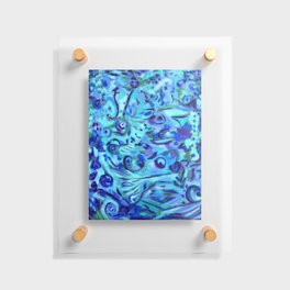 WATER LILIES, blue turquoise & purple abstract oil painting  Floating Acrylic Print