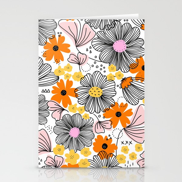 Spring Florals Modern Line Art Pattern Stationery Cards