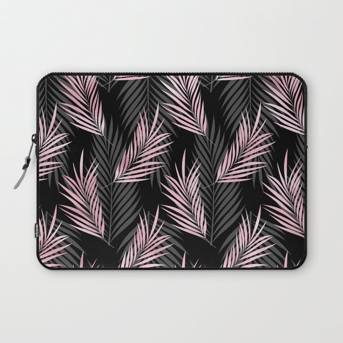 Pretty Girly Palm Leaves Pink Black Pattern Laptop Sleeve