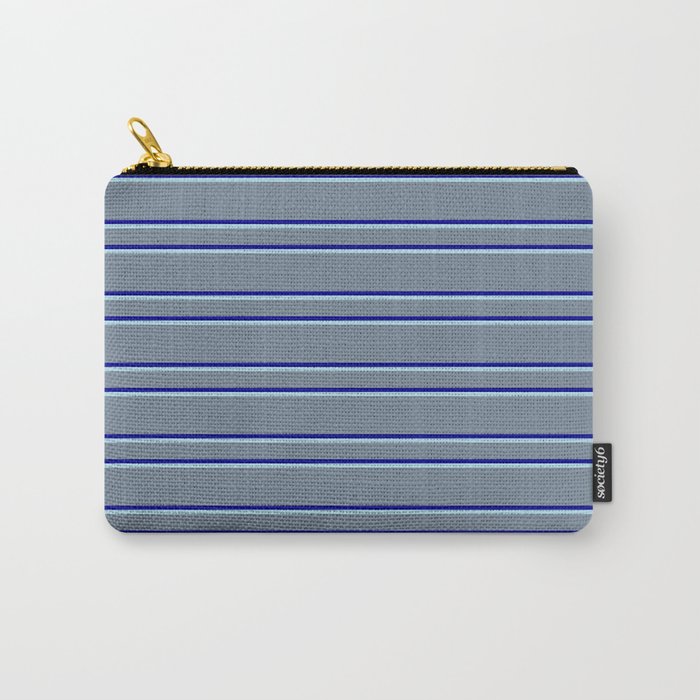 Light Slate Gray, Dark Blue, and Light Blue Colored Stripes/Lines Pattern Carry-All Pouch