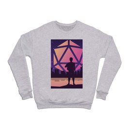 Synthwave Futuristic Cityscape D20 Dice Moon Tabletop RPG Landscape Crewneck Sweatshirt