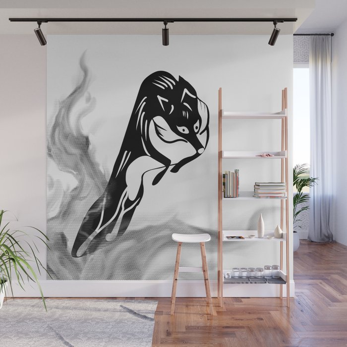Black and white fox Wall Mural