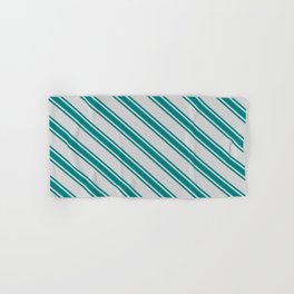 [ Thumbnail: Light Gray & Teal Colored Lined Pattern Hand & Bath Towel ]