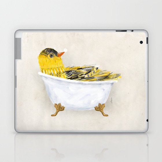 Canary Yellow Bird clawfoot tub bubble bath soap art artwork birdbath  Laptop & iPad Skin