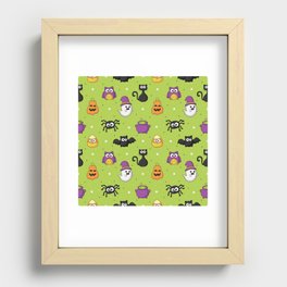 Halloween Seamless Pattern with Funny Spooky on Green Background Recessed Framed Print