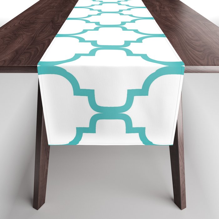 Moroccan Trellis (Teal & White Pattern) Table Runner