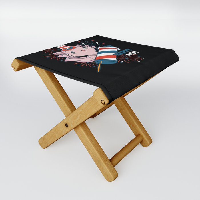 Happy 4th Cute Axolotl With Fireworks America Folding Stool