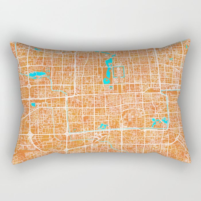 Beijing, China, Gold, Blue, City, Map Rectangular Pillow