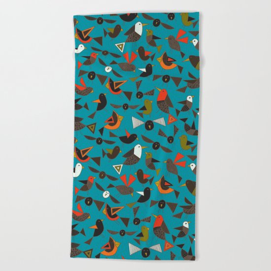 just birds teal blue Beach Towel