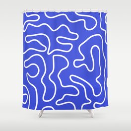 Squiggle Maze Abstract Minimalist Pattern in Electric Blue and White Shower Curtain