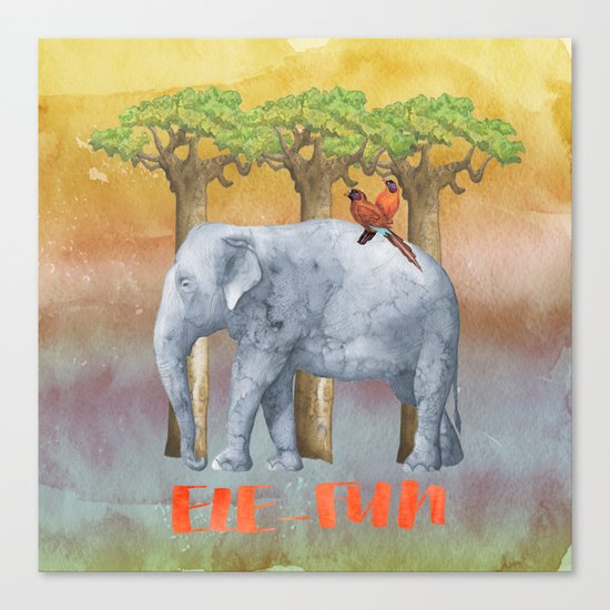 ELE FUN - Elephant Elephants Africa Watercolor Illustration Canvas Print
