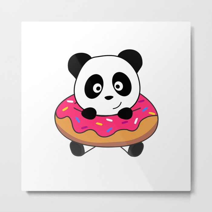 Sweet Panda Bear Pandas Donut Streusel Metal Print