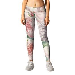 Vintage Roses and Lilacs Pattern - Smelling Dreams Leggings | Flower, Rose, Vintage, Flowers, Floral, Garden, Pink, Nature, Peony, Painting 