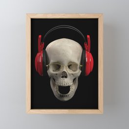 Skull in the headphones wearing glasses Framed Mini Art Print