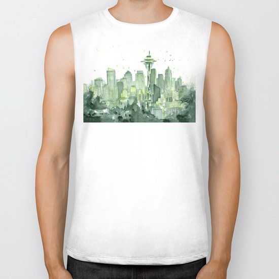 Seattle Watercolor Painting Biker Tank