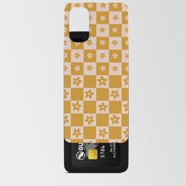 Abstract Floral Checker Pattern 18 in Retro Gold Pink Android Card Case
