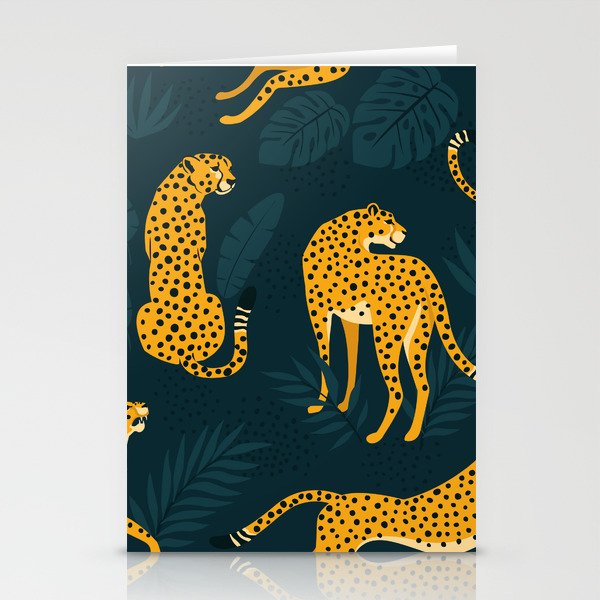 Leopard pattern Black Stationery Cards