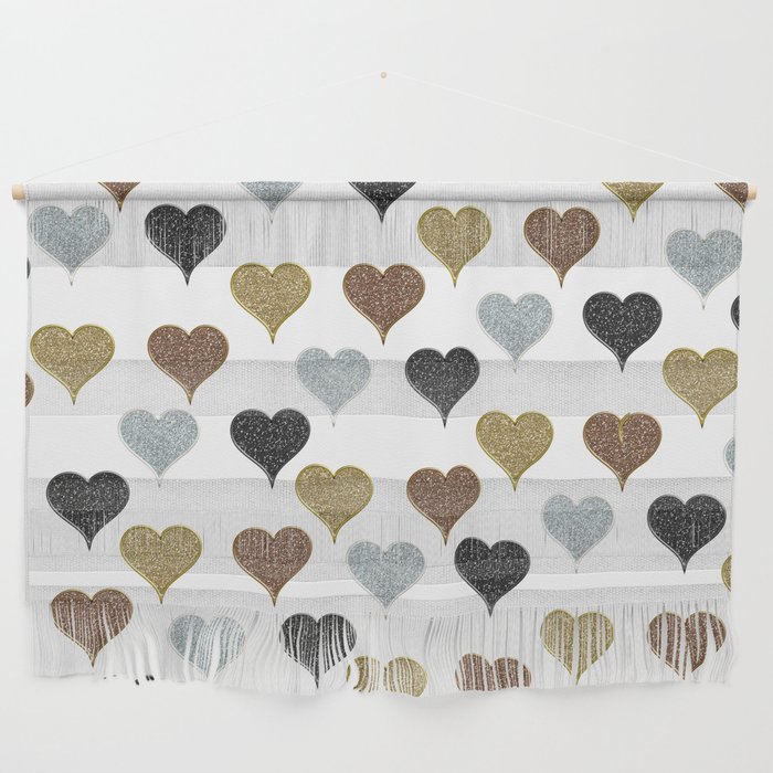 Romantic gold rose gold silver black glitter valentine's hearts Wall Hanging