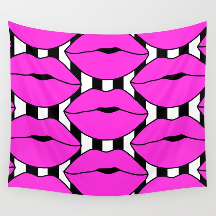 Pink Close up Stripe Lips Wall Tapestry
