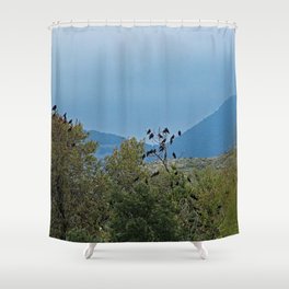 Ravens Perching Trees Mountains Landscape Shower Curtain