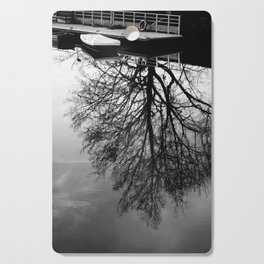 Black and white tree reflection in water | Loire Valley France Cutting Board