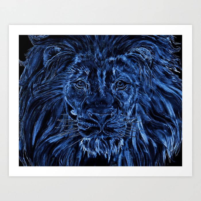 Royal Blue Lion Oil Painting Art Print