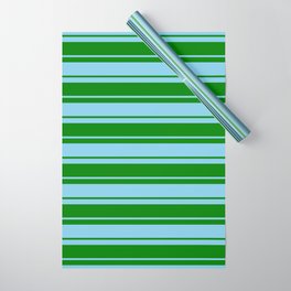 [ Thumbnail: Green and Sky Blue Colored Lined/Striped Pattern Wrapping Paper ]