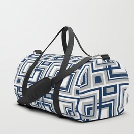 Navy Blue Gray Geometric Square Duffle Bag