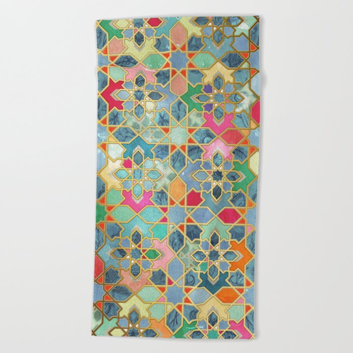 Gilt & Glory Colorful Moroccan Mosaic Beach Towel by micklyn Society6