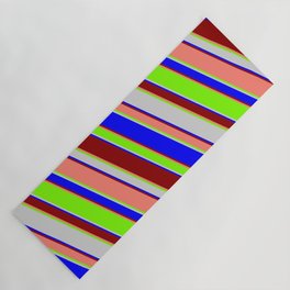 [ Thumbnail: Eyecatching Light Gray, Blue, Dark Red, Salmon & Green Colored Lines Pattern Yoga Mat ]