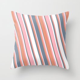 [ Thumbnail: Light Pink, Dark Salmon, Light Slate Gray & White Colored Striped Pattern Throw Pillow ]