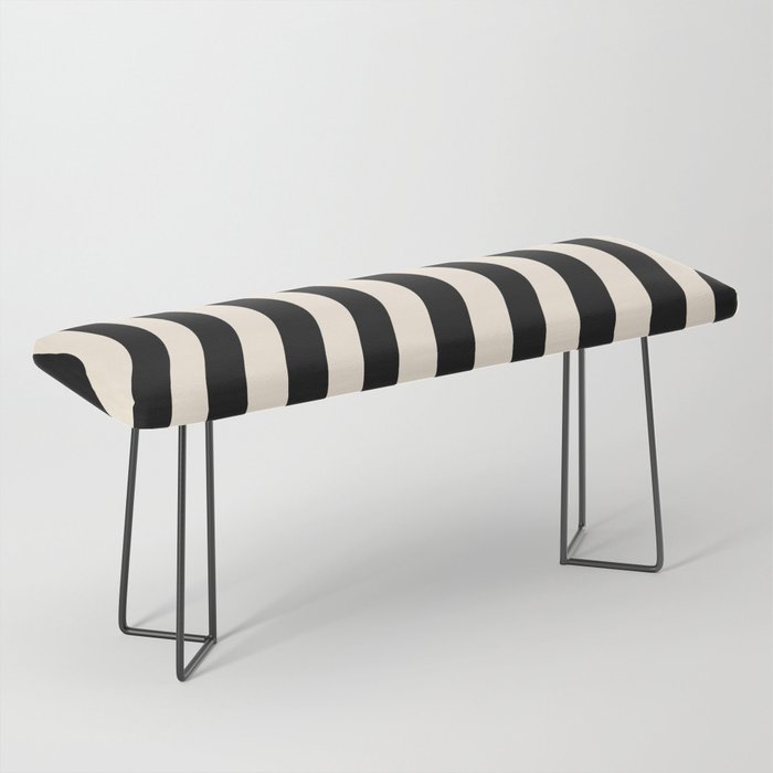 Wobbly Pop Stripes Pattern in Black and Almond Cream Bench